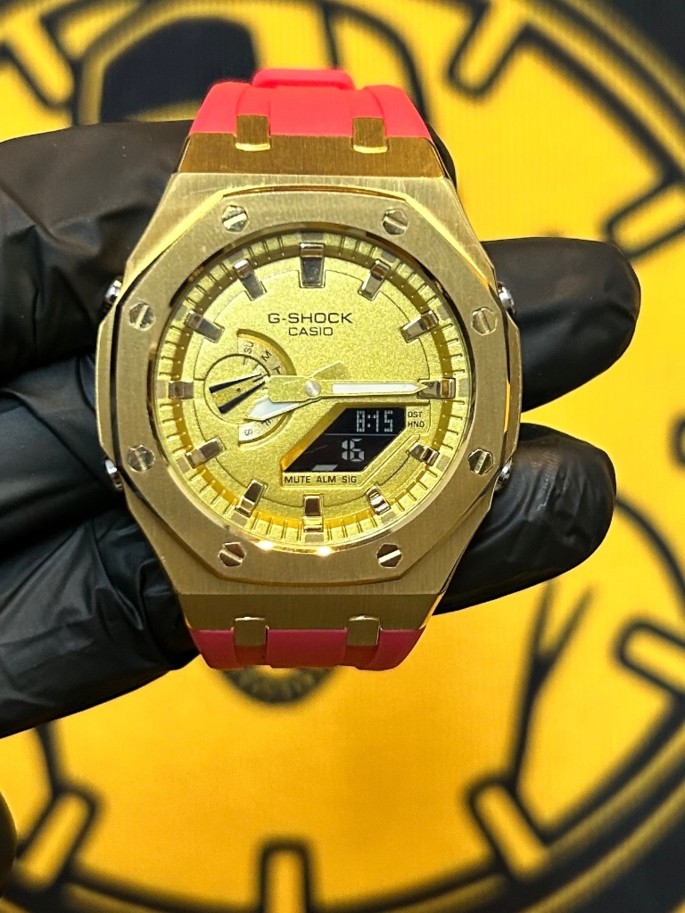 Custom Gold G-Shock Casioak GA2100 Watch - Coral Strap